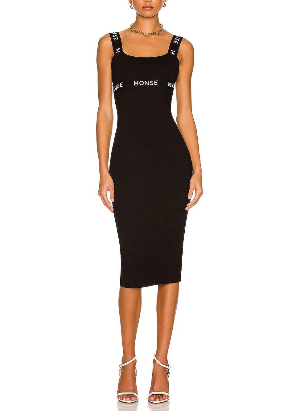 Monse Bodycon Black Logo Strap Midi Dress Size XS